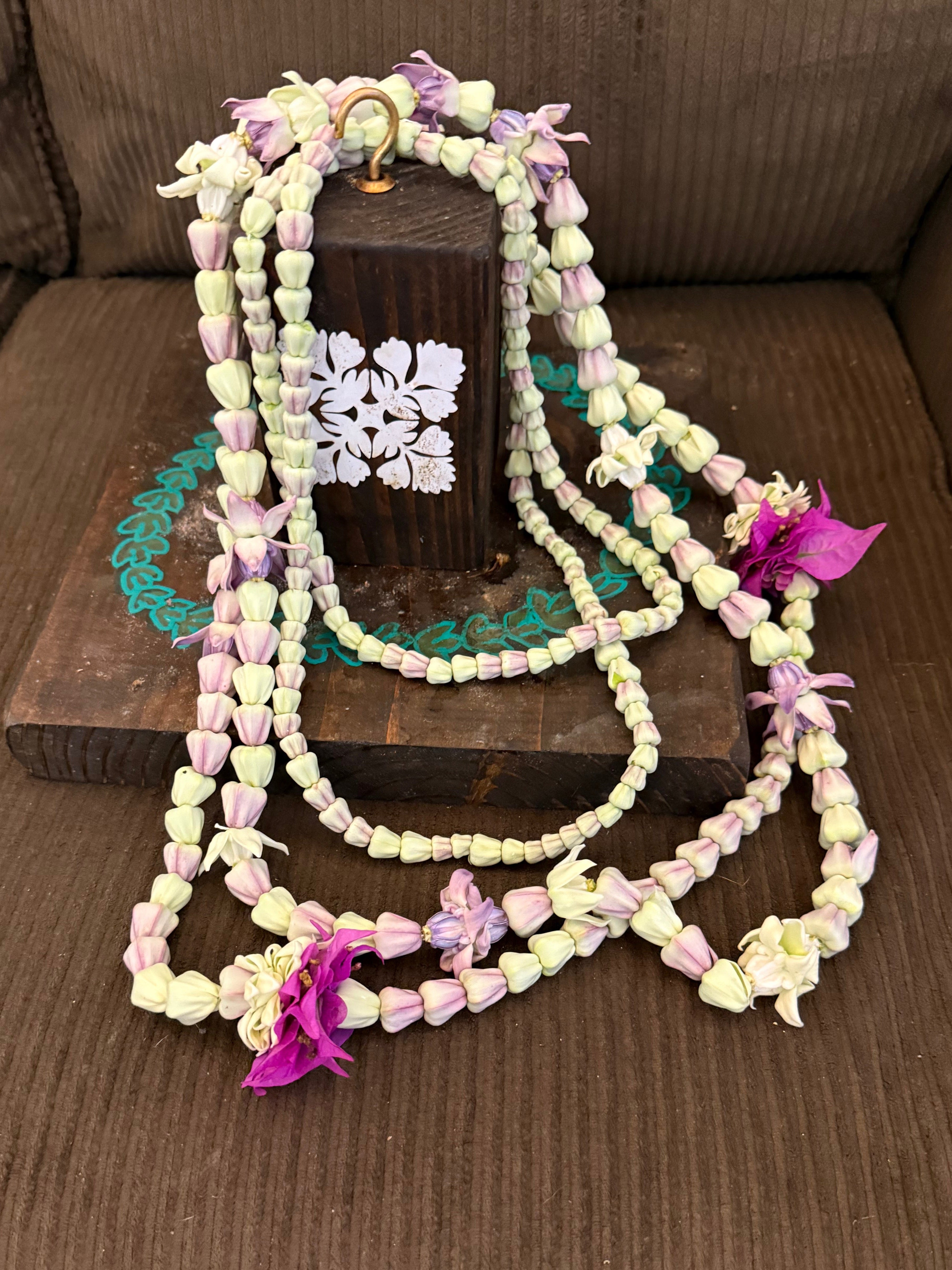 Lei Kalaunu [purple+white crown flower]